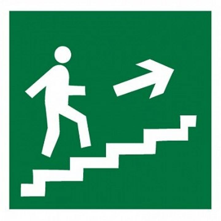 Знак Эксклюзив E15 Направление к эвакуационному выходу по лестнице вверх (размер 200х200) прав. фотолюминесцентный