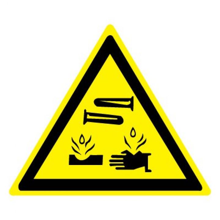 Знак Эксклюзив W04 Опасно. Едкие и коррозионные вещества (размер 200х200) фотолюминесцентный