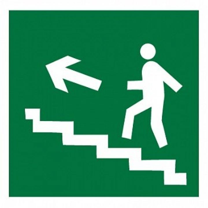 Знак Эксклюзив E16 Направление к эвакуационному выходу по лестнице вверх (размер 200х200) лев.