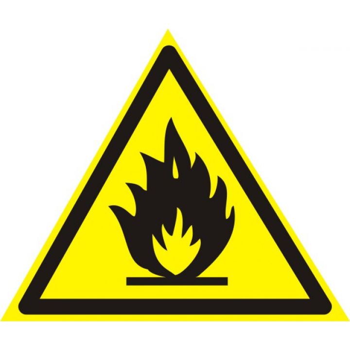 Знак Эксклюзив W01 Пожароопасно. Легковоспламеняющиеся вещества (размер 200х200) на пластике