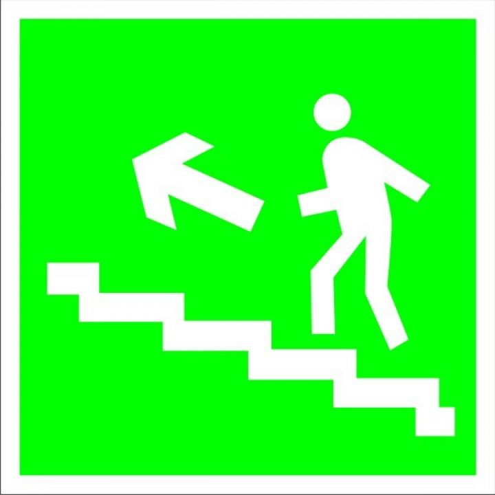 Знак Эксклюзив E16 Направление к эвакуационному выходу по лестнице вверх (размер 200х200) лев. фотолюминесцентный